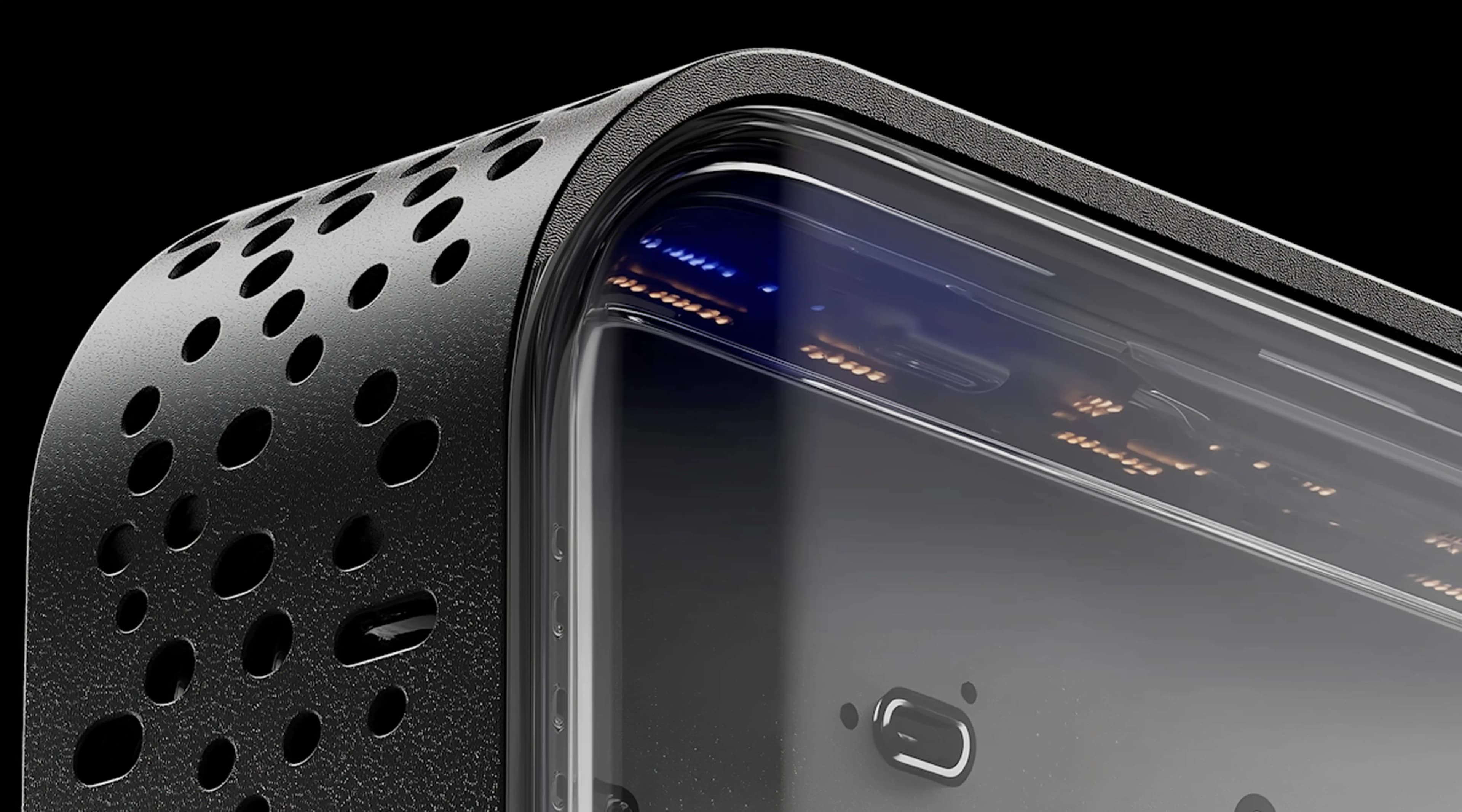 Macro render of a perforated device enclosure