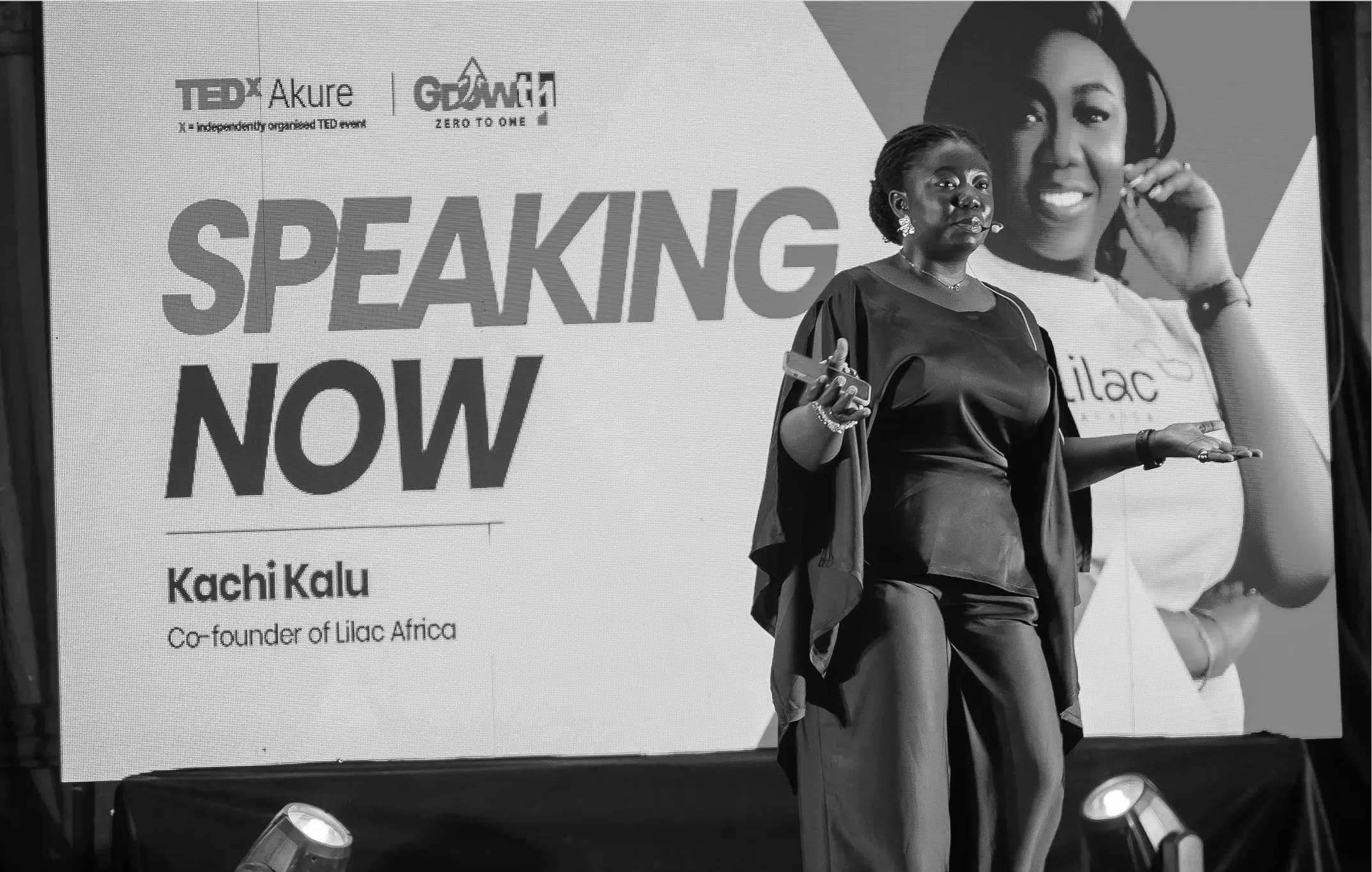 Kachi on stage at TEDx Akure