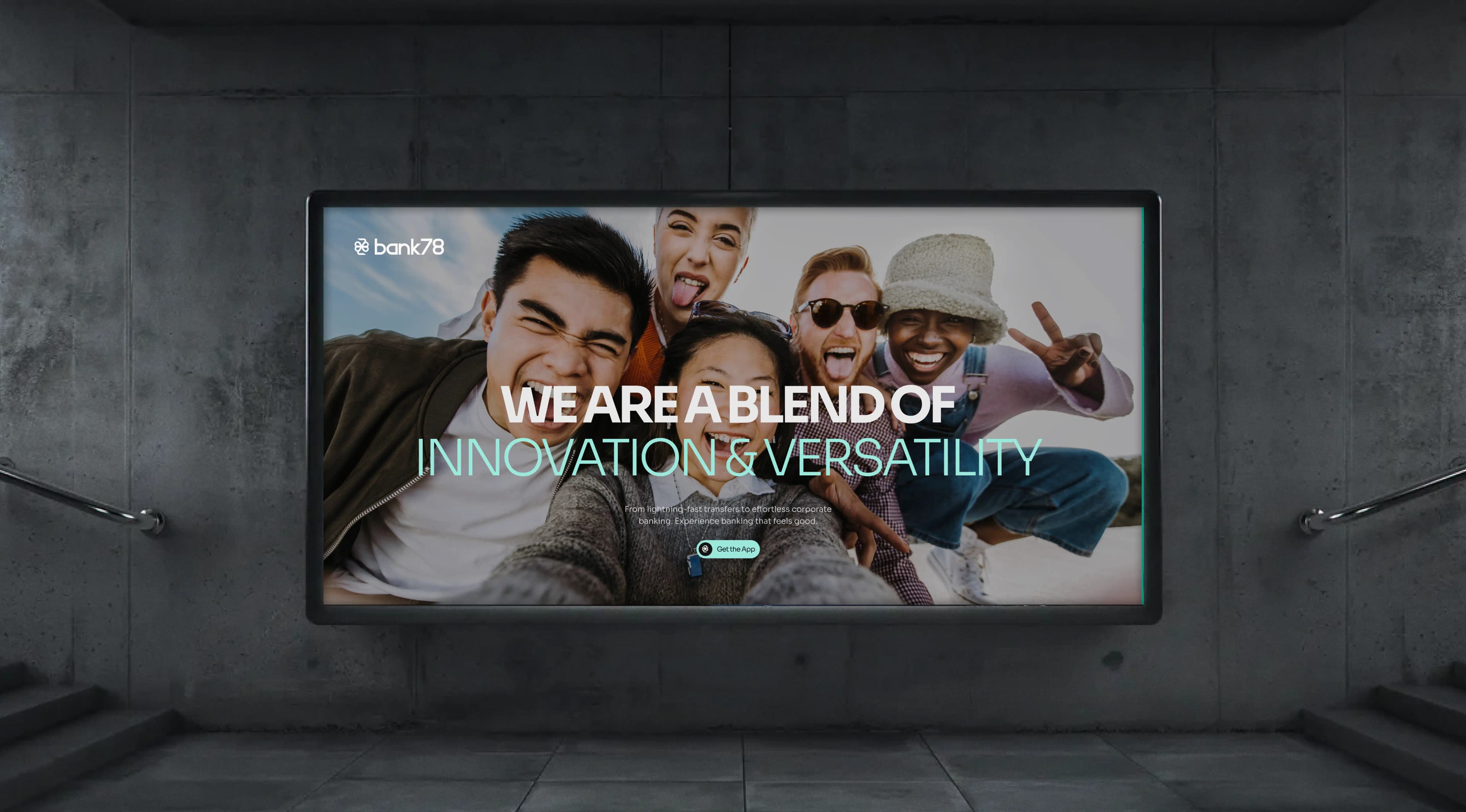 A billboard in a concrete room — We are a blend of innovation & versatility