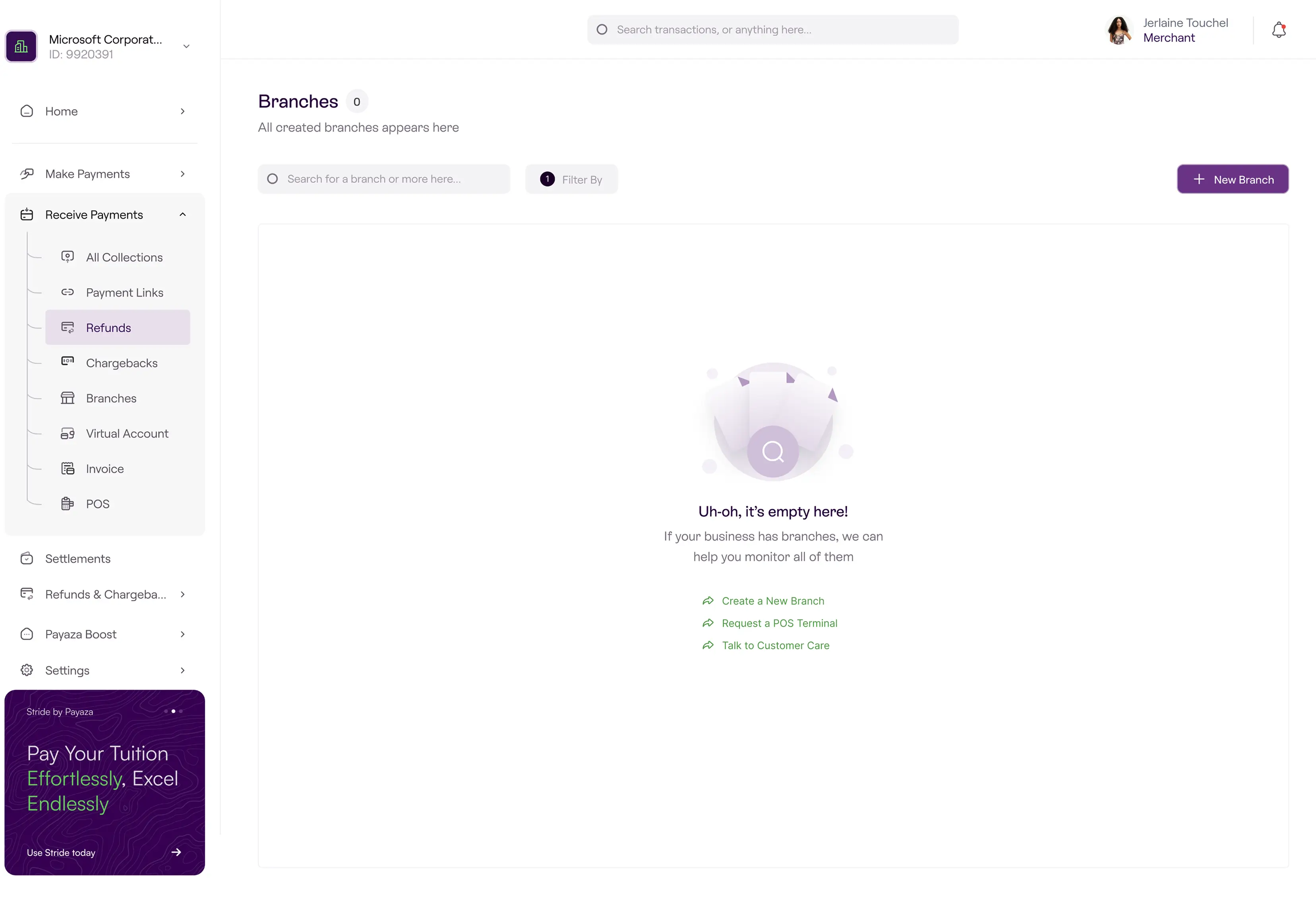 Branch Creation — screen 1