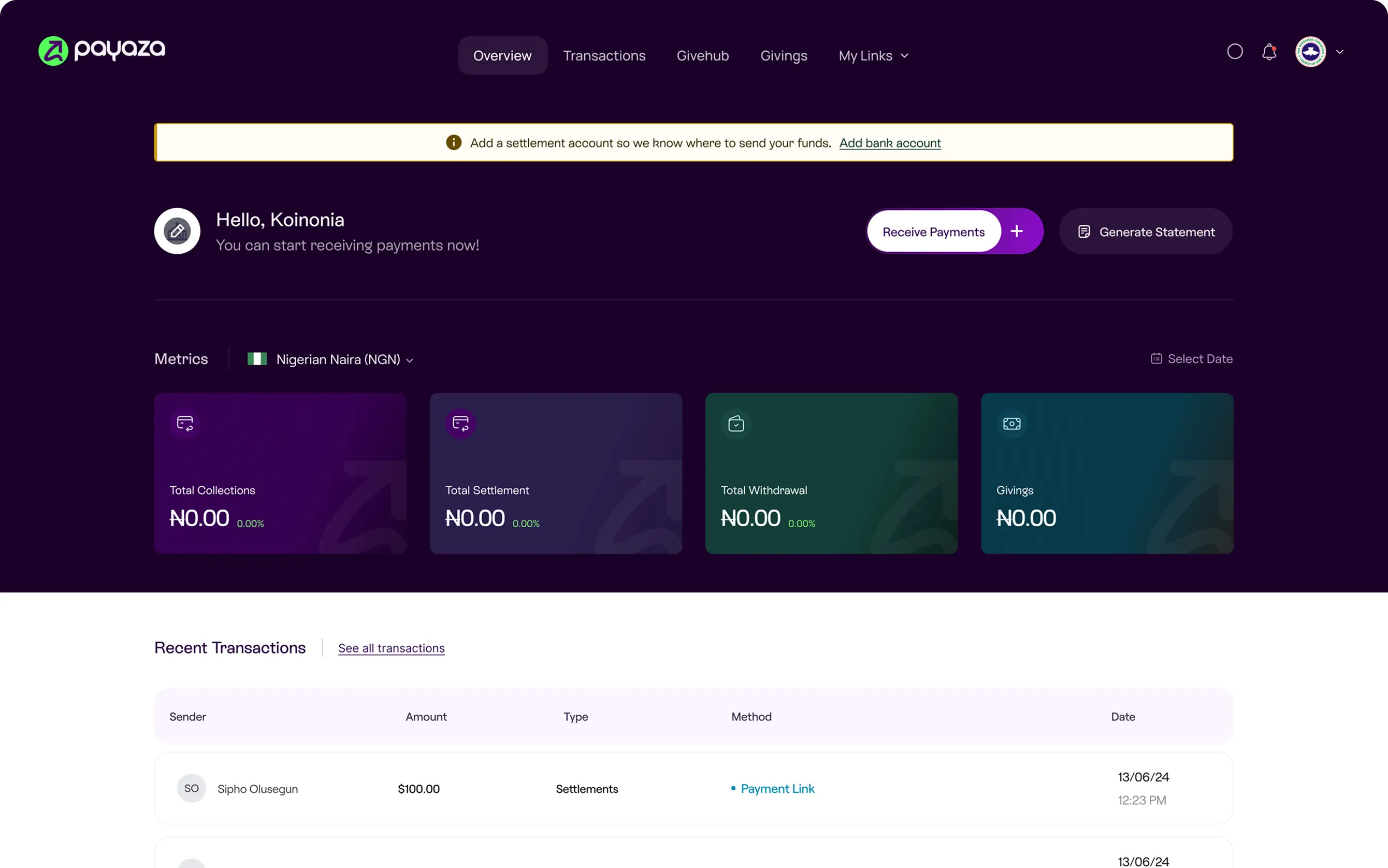 Payaza Give Dashboard