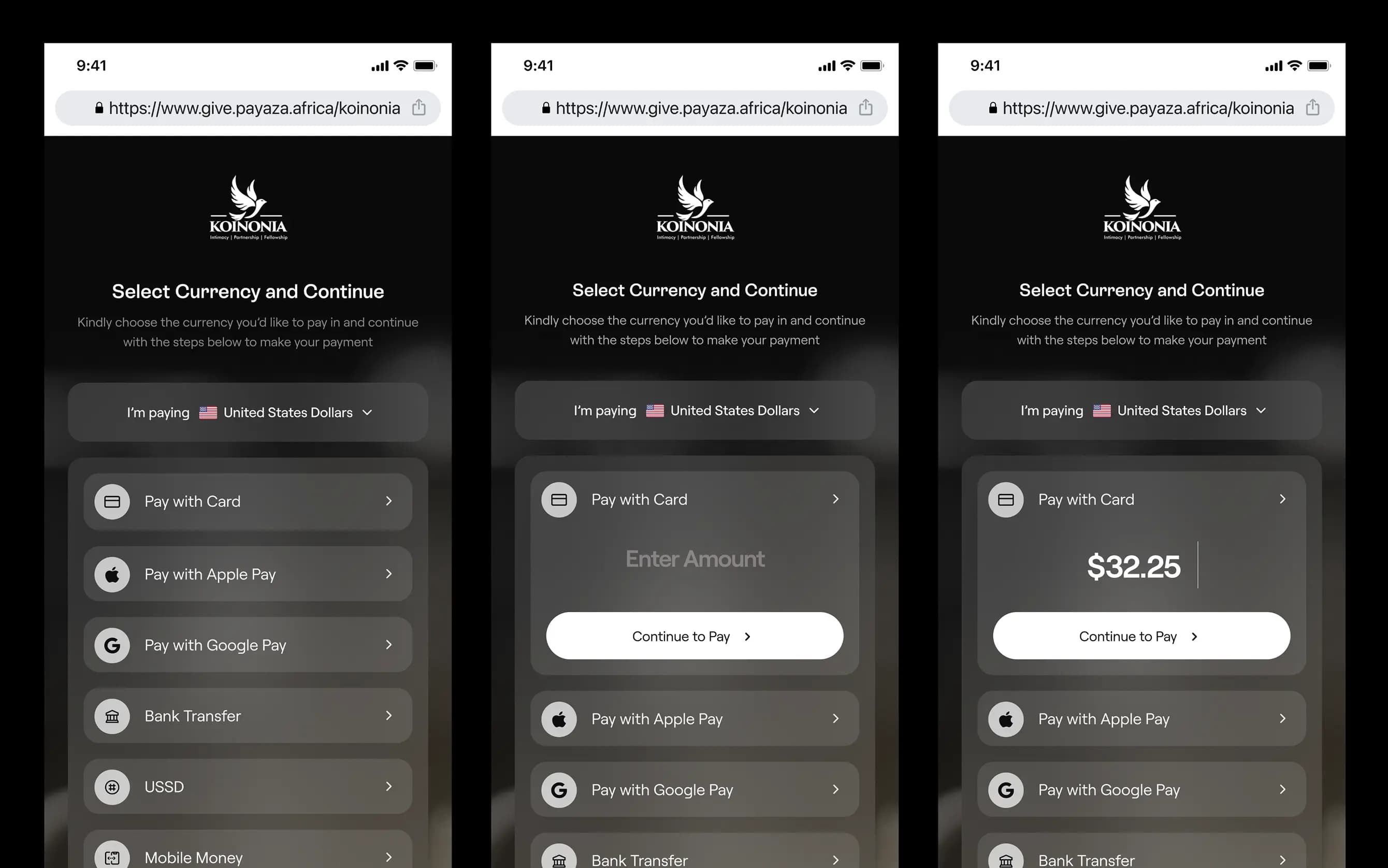 Mobile donor Checkout
