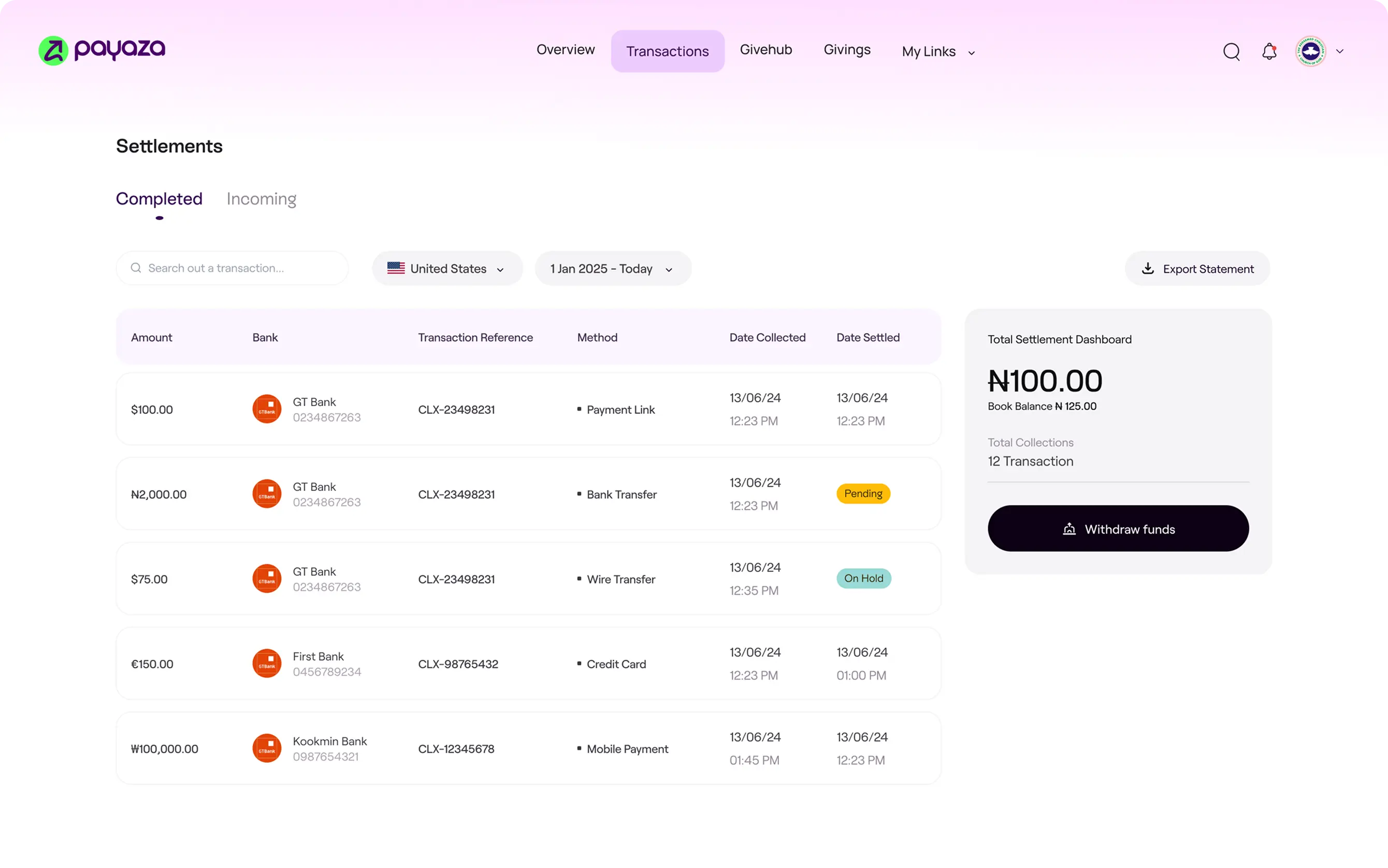 Settlement Details Page