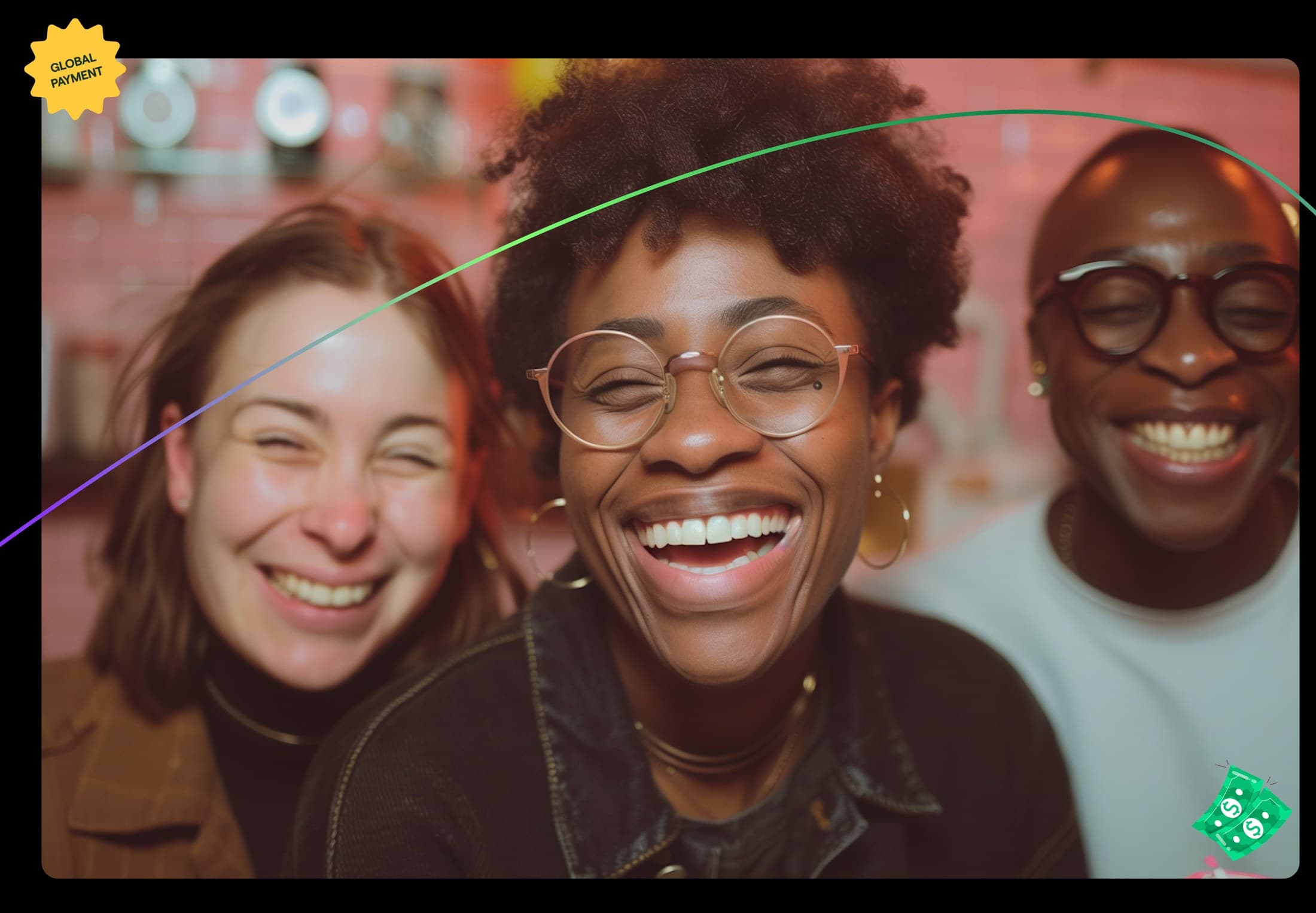 Three friends laughing together