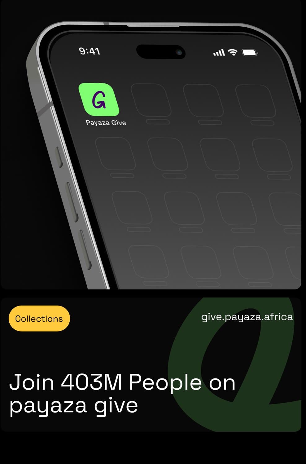 Payaza Give app icon on a phone home screen — give.payaza.africa